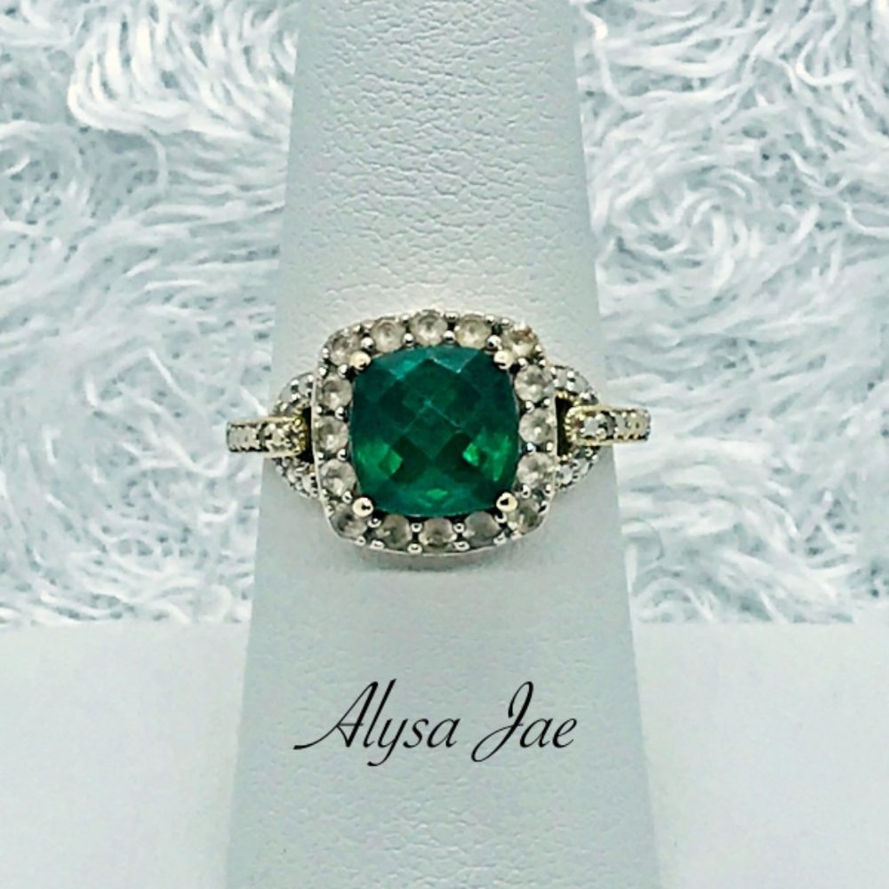 Emerald, White Topaz & Diamond Filigree Ring, 7 - Picture 8 of 13